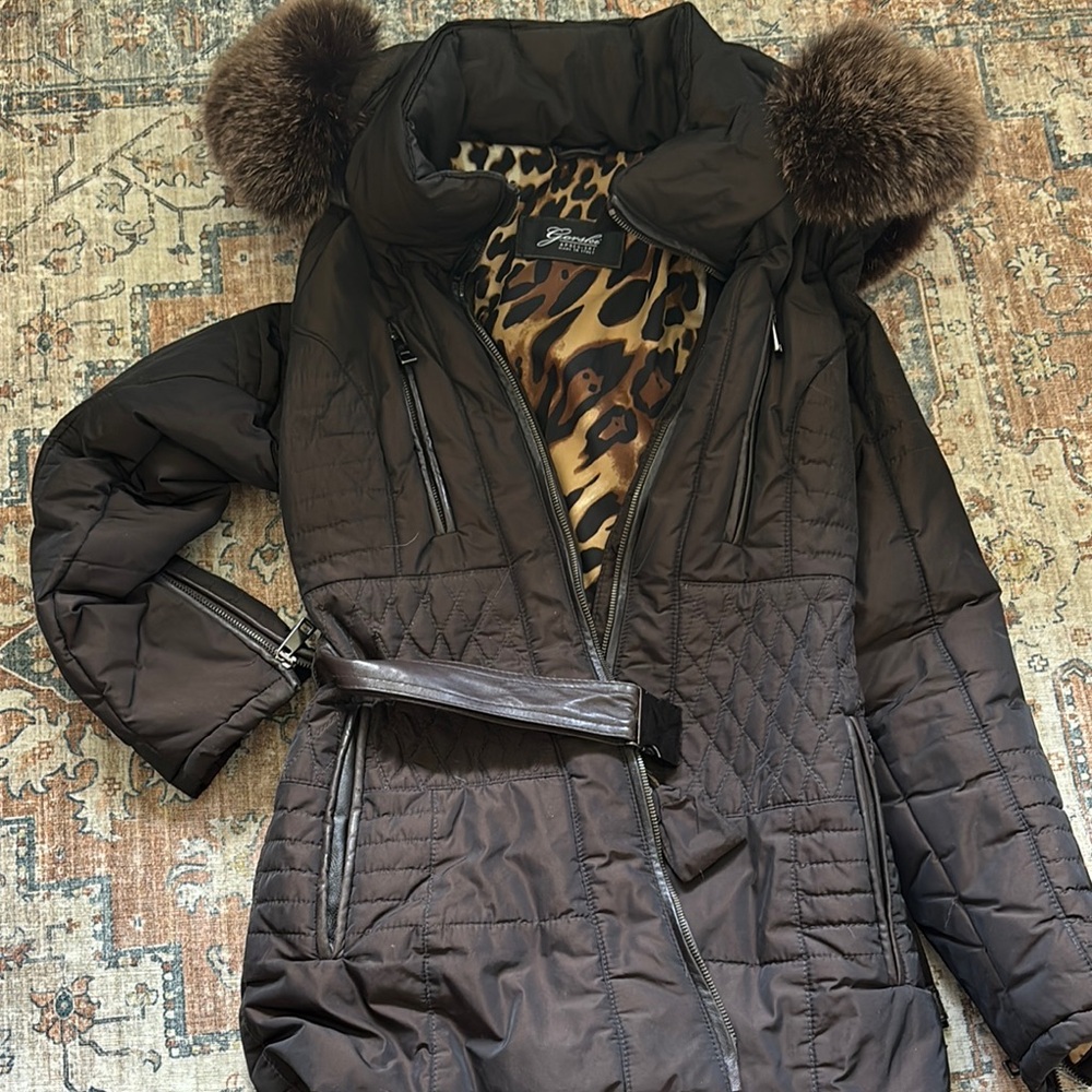 Vintage Gorski Brown Quilted Jacket with Faux Fur Trim